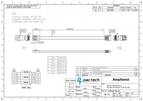 Amphenol Extra Slim SATA Cable (Straight with Latch to Straight without Latch)(sent out)