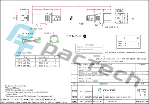 Data Center Power Cord – IEC320 C14/C13, 16AWG, SJT, 13A, 250V, Black - Image 2