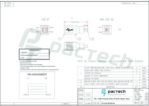USB B Female to Mini 4P Male Adapter, Black - Image 3