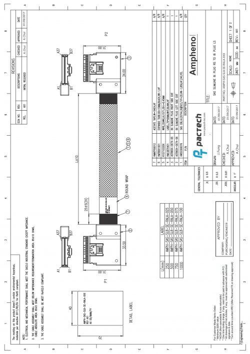 Amphenol SlimSAS SFF-8654 8i 74Pos to 8i 74Pos, Left Side Exit to Right Side Exit, with Active Latch Cable - Image 4