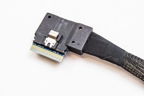 Amphenol SlimSAS SFF-8654 8i 74Pos to 8i 74Pos, Left Side Exit to Right Side Exit, with Active Latch Cable