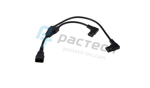 C14 To 2x C13 Right Angle Splitter, 18AWG, SJT, 10A, 125V, Black